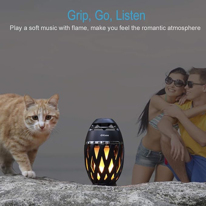 LED Flame Outdoor Table Lamp Torch Table Lamp with Blutooth Speaker, Rechargeable Ambience Lantern with Flickers Warm Light for Patio/Porch/Home Decor, Best Gift for Men Women Teens Kids