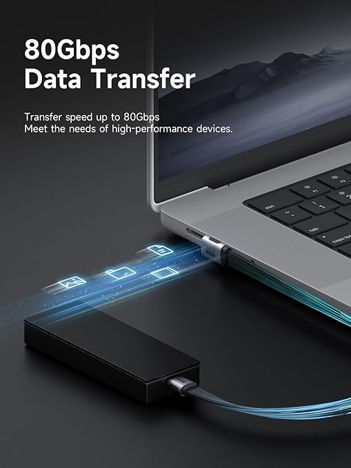 Hagibis USB4 Cable, 80Gbps Data Transfer, 240W Fast Charging USB-C Cable, 8K@60Hz USB 4 V2.0 Short Cable for iPhone 17 16 15 Pro Max, iPad Pro, Thunderbolt 5/4 (Vertical 90 Degree, 0.3FT)