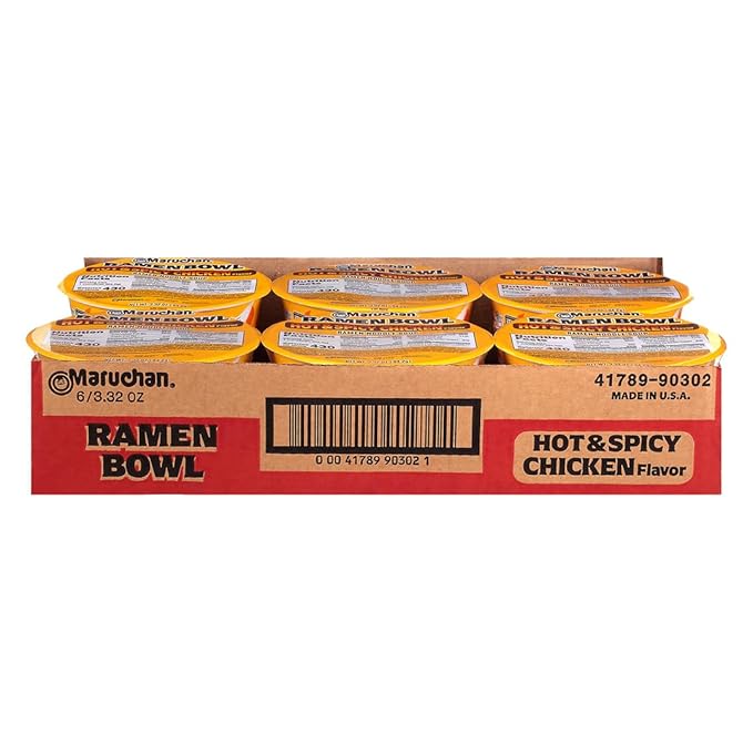 Maruchan Bowl Hot & Spicy Chicken, Microwaveable Ramen Soup Mix, 3.32 Oz, 6 Count
