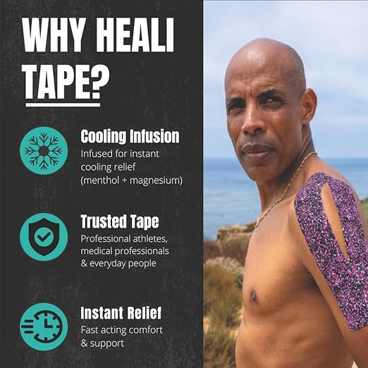 Heali Kinesiology Tape with Magnesium and Menthol, 20 Pcs Precut Strips, K Tape Roll, Knees, Physical Therapy Sports Tape for Muscles and Joints, Water Resistant, Pink Splatter