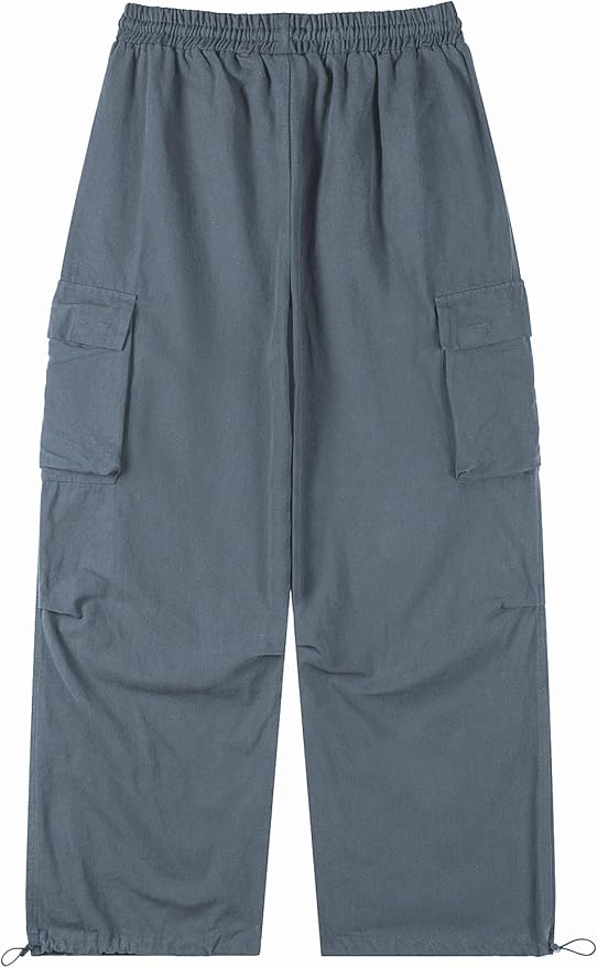 Men's Casual Cargo Pants Elastic Waist Drawstring Street Hip Hop Trousers with Pockets