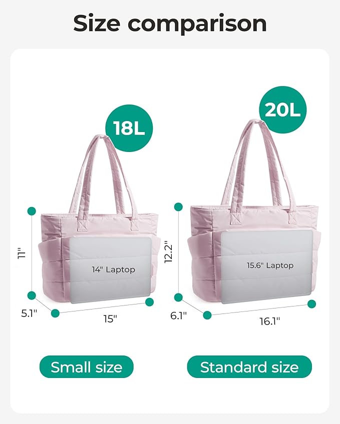 BAGSMART Tote Bag for Women, Lightweight Puffy Tote Bag with Compartments Shoulder Bag Handbag for Travel, Work, Gym | Puffy, Lightweight, for Travel, Quilted, Tote Bag with Compartments, Work