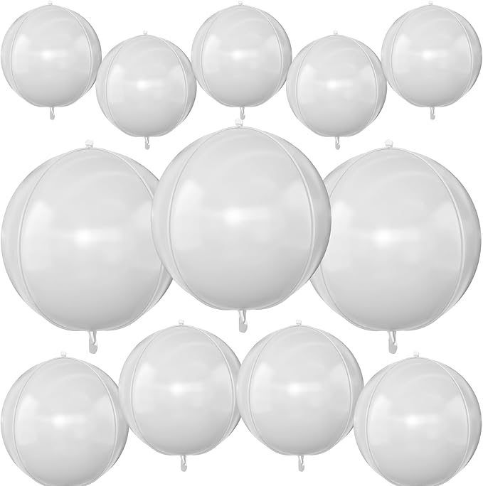 12Pcs Matte White Round Foil Balloons, 22" 15" 10" 4D Helium Ball Balloon, White Foil Balloon for Birthday Graduation Wedding Anniversary Baby Shower Engagement Bridal Shower Party Decorations