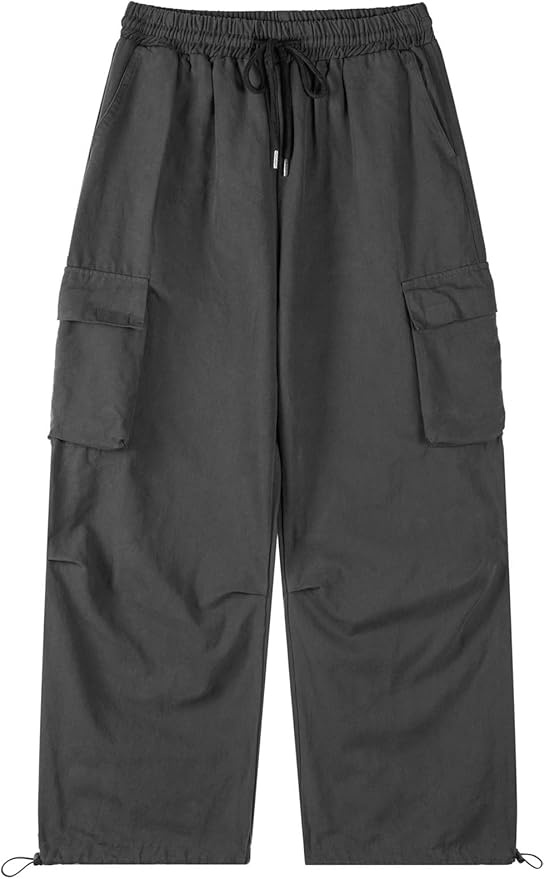 Men's Casual Cargo Pants Elastic Waist Drawstring Street Hip Hop Trousers with Pockets