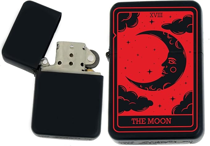 Custom Tarot Card - 24 Major Arcana Cards Available Laser Engraved Unique Collectible s Infinity Black Matt Windproof Lighters! (The-Moon Red) - Christmas, Halloween & Valentines Day Gift