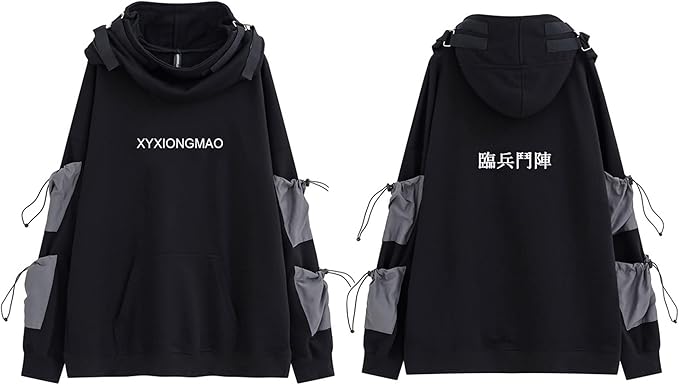 XYXIONGMAO Streetwear Techwear Hoodie Tactical Mens Black Urban Hip Hop Japanese Sweatshirt