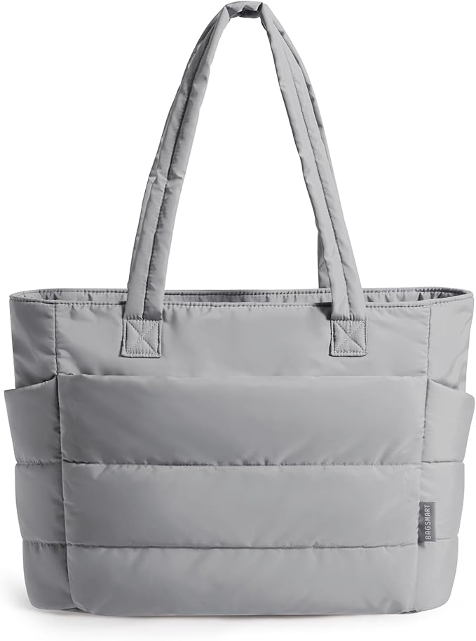 BAGSMART Tote Bag for Women, Lightweight Puffy Tote Bag with Compartments Shoulder Bag Handbag for Travel, Work, Gym | Puffy, Lightweight, for Travel, Quilted, Tote Bag with Compartments, Work