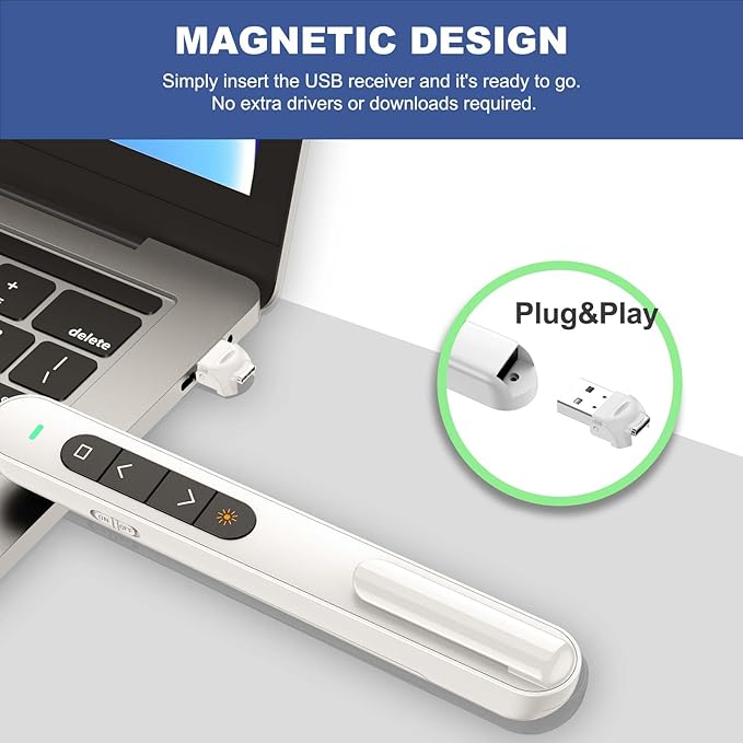 QUI Presentation Clicker for PowerPoint, RF 2.4GHz USB C Wireless Presenter Remote with Volume Control, PowerPoint Clicker Slide Advancer for Mac, Windows, Laptop, Keynote