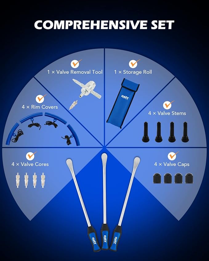 Orion Motor Tech 14.5" Tire Spoon Kit, 20pc Tire Changing Tool for Motorcycle Dirt Bike Lawn Tractor Bicycle, Motorcycle Tire Changer Tire Removal Tool with 4pc Rim Covers Valve Tool Valve Cores