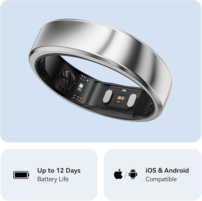 RingConn Gen 2, World’s First Smart Ring with Sleep Apnea Monitoring, No APP Subscription, 12-Day Battery Life, Stress/Heart Rate/Women's Health Tracker, Android & iOS Compatible (Silver, Size 6)