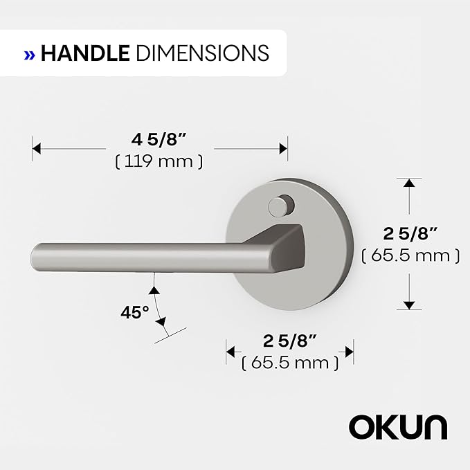 Okun Brio 6-Pack Brushed Nickel Privacy Door Levers – Push Button Lock, Reversible, Sleek Concealed-Mount Design for Bedroom & Bathroom