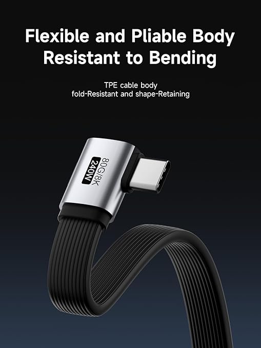 Hagibis USB4 Cable, 80Gbps Data Transfer, 240W Fast Charging USB-C Cable, 8K@60Hz USB 4 V2.0 Short Cable for iPhone 17 16 15 Pro Max, iPad Pro, Thunderbolt 5/4 (Side 90 Degree, 0.3FT)