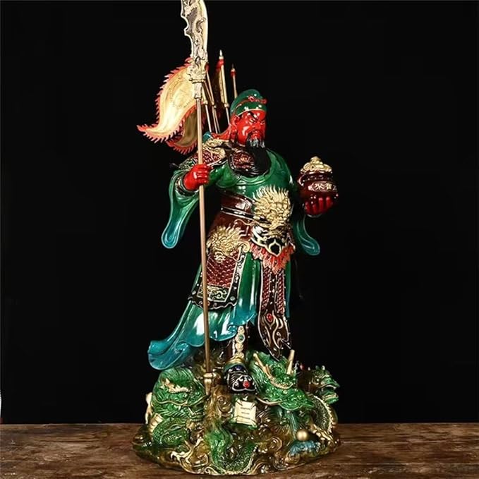 burid Pure Copper Chinese Feng Shui Guan Gong Statue God of Wealth Home and Office Decoration Wu God of Wealth Guan Yu Statue Best Furnishings Gifts, 33*28*77CM，22.0KG