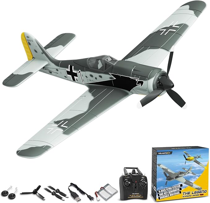 volantexrc RC Plane FW190 Fighter 4CH Remote Control Airplane RTF with Aileron, Gyro, Aerobatics & 3 Modes to Fly, Hobby Radio Controlled Warbird Aircraft for Adults, Beginners (761-17)