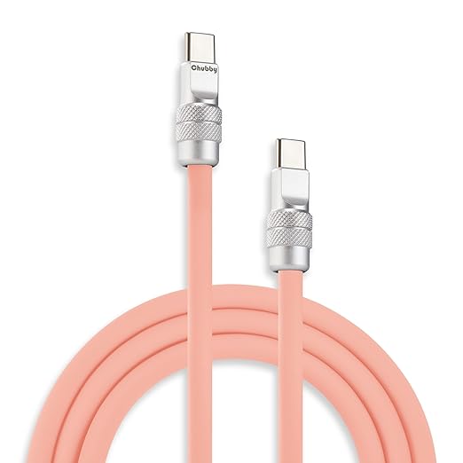 chubbycable Chubby 2.0 USB C 240W Fast Charging Cable Silicone Soft Durable USB C Cable Extra Thick Charger Cord Compatible with iPhone 17-15 Series iPad, Pink, Type-C to Type-C, 3.3FT