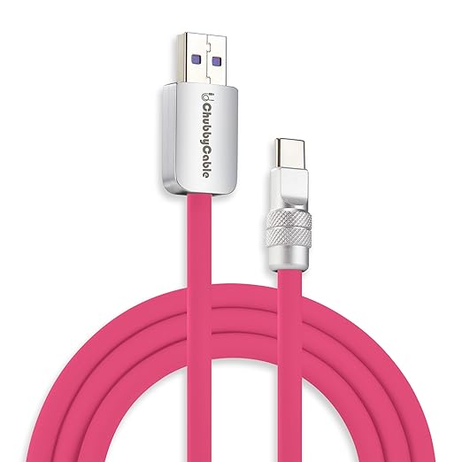 chubbycable Chubby 2.0 USB C 120W Fast Charging Cable Silicone Soft Durable USB C Cable Extra Thick Charger Cord Compatible with iPhone 17-15 Series iPad, Rose Red, USB-A to Type-C, 8.2FT