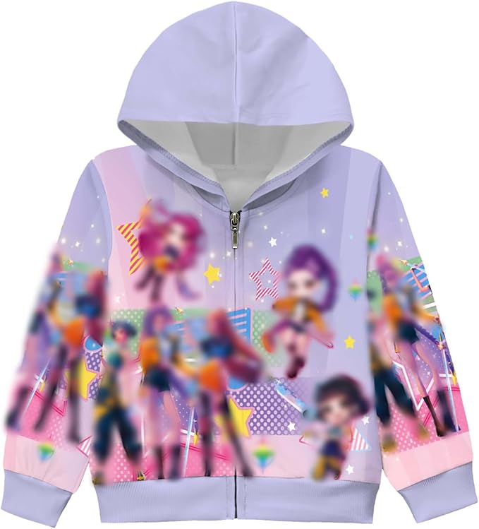 Ecocomfy Pop Singer Costume for Girls, 3D Printed Hooded Sweatshirt, Kids Casual Novelty Hoody Long Sleeve Zipper Jacket
