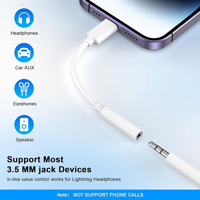 [Apple MFi Certified] 5 Pack Lightning to 3.5 mm Headphone Jack Adapter, iPhone Aux Adapter Converter Dongle Audio Cable Compatible with iPhone 14 13 12 11 X XS 8 7