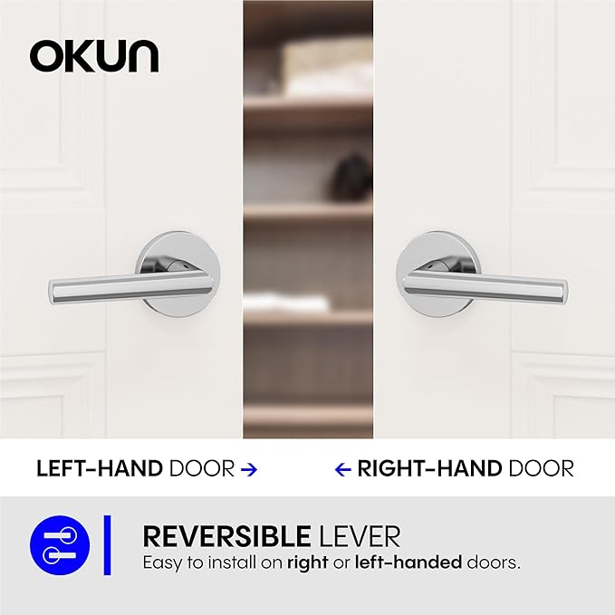 Okun Stark Dummy Door Handle – 2 Pack, Reversible, Non-Turning Lever for Closet, Pantry, or Hallway Doors – Chrome Finish