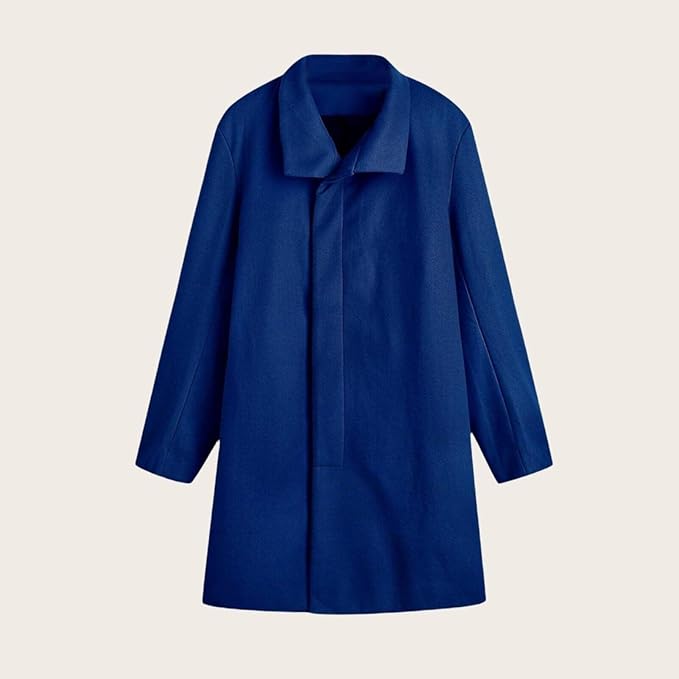 Men's Plaid Long Trench Coat Mid - Length Lapel Collar Button Down Warm Overcoat for Winter & Autumn Fashion