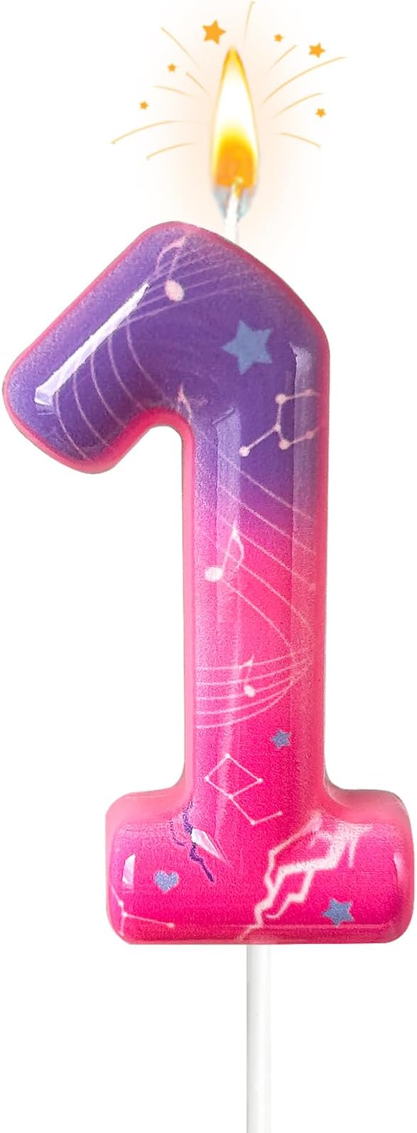 Lurevian K-pop Pink Purple Number Birthday Candle – Trendy Cake Decoration for Themed Parties, Sparkly Gradient Cake Topper for Girls Birthday Party Decoration for Teens（Number 1）