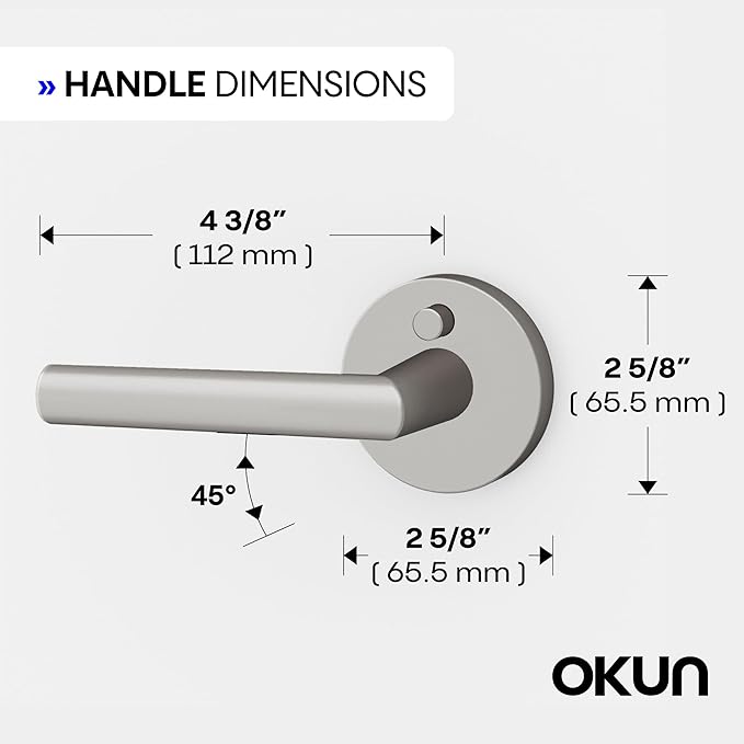 Okun Stark 2-Pack Brushed Nickel Privacy Door Levers – Push Button Lock, Reversible, Sleek Concealed-Mount Design for Bedroom & Bathroom
