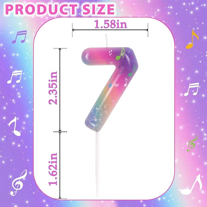 FAMGift Kpop Musical Note Birthday Candles - Number 7 Candle for Music Demon Themed Cake Topper, Colorful Birthday Decorations for Girls