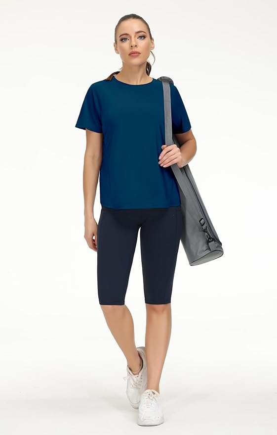 THE GYM PEOPLE Women's Short Sleeve Workout Shirts Breathable Yoga T-Shirts with Side Slits Athletic Tee Tops