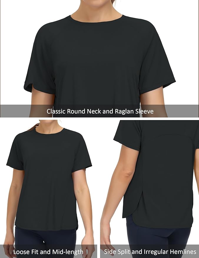 THE GYM PEOPLE Women's Short Sleeve Workout Shirts Breathable Yoga T-Shirts with Side Slits Athletic Tee Tops