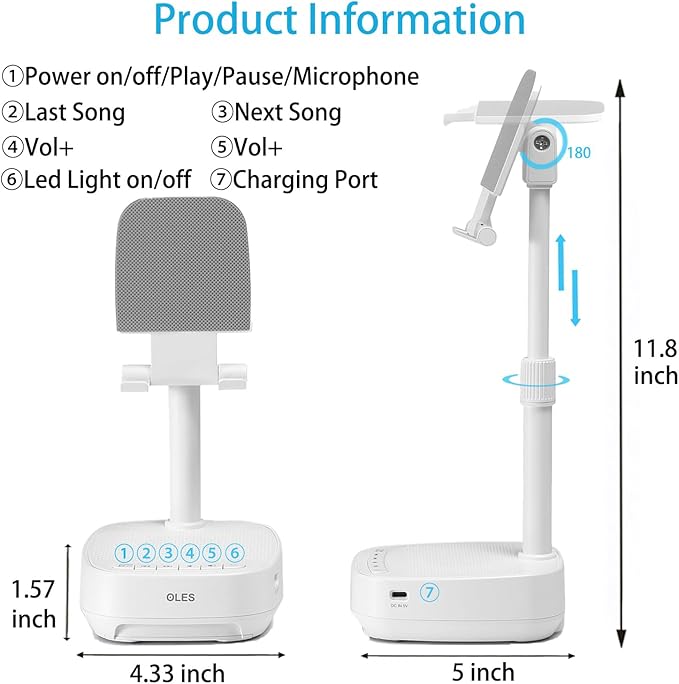 OLES Gifts for Men Women, Adjustable Cell Phone Stand with Wireless Bluetooth Speaker(7-11''Height), Unique Birthday Gifts for Dad Mom Him, Phone Holder Led Color Light for iPhone/Android/Tablets