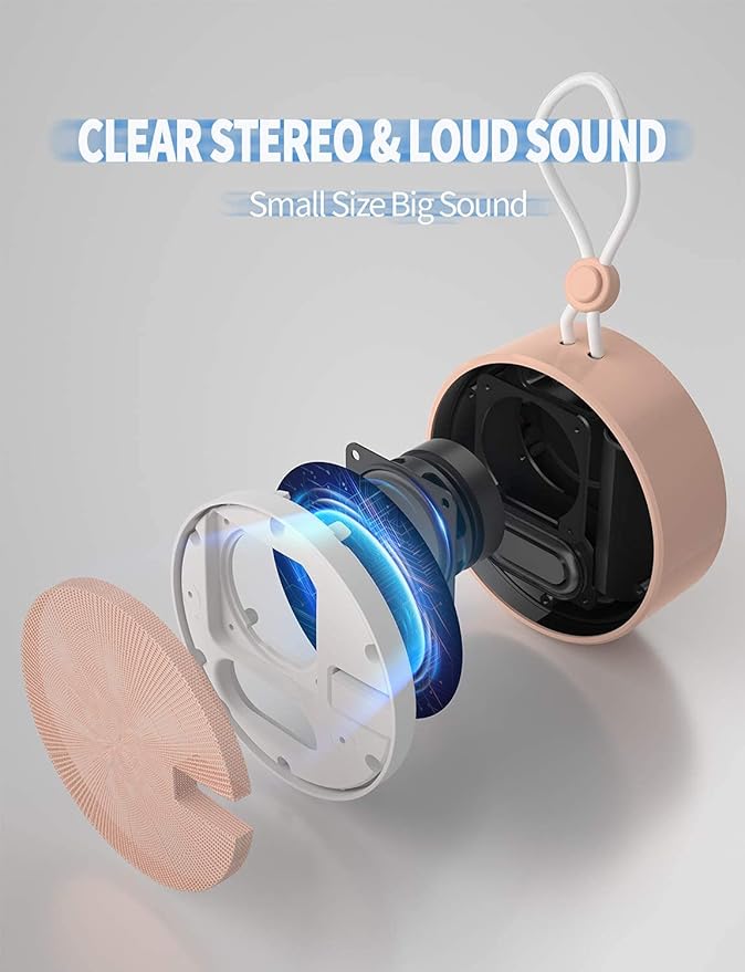 INSMY C12 IPX7 Waterproof Shower Bluetooth Speaker, Portable Small Speaker, Speakers Bluetooth Wireless Loud Clear Sound Support TF Card Suction Cup for Outdoor Kayak Canoe Beach Gift (Cashmere Pink)