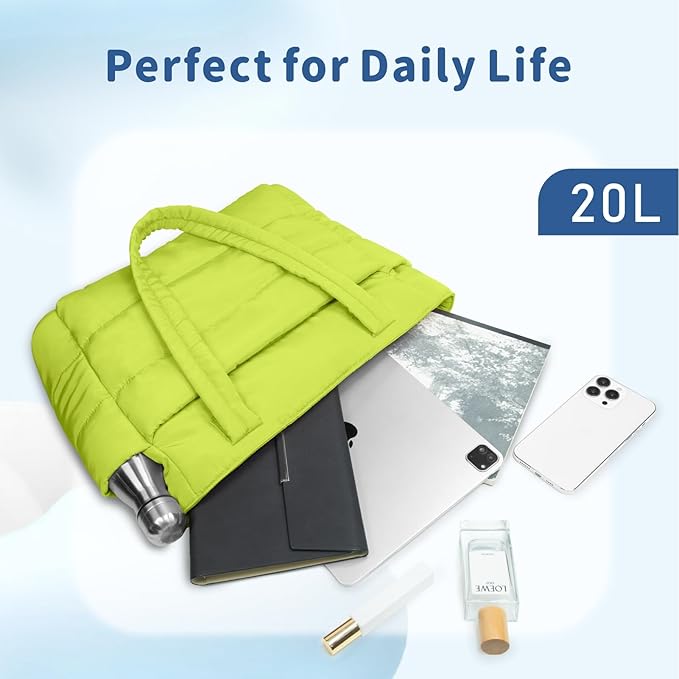 TOPDesign Puffer Tote Bag for Women, Lightweight Puffy Handbag with Compartments, Quilted Shoulder Bag for Work, Travel, Gym