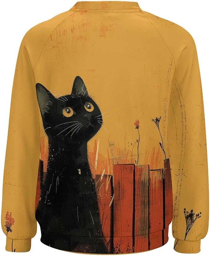 Long Sleeve Shirts for Women Cat Printed Fall Winter Dressy Holiday Casual Fashion Crewneck Tunic Tee Shirts