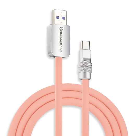 chubbycable Chubby 2.0 USB C 120W Fast Charging Cable Silicone Soft Durable USB C Cable Extra Thick Charger Cord Compatible with iPhone 17-15 Series iPad, Pink, USB-A to Type-C, 3.3FT