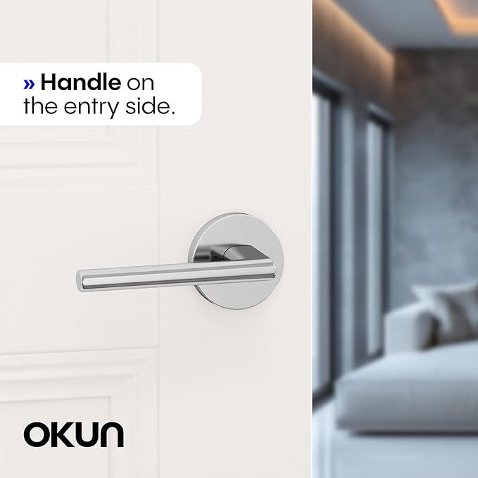 Okun Brio 2-Pack Chrome Passage Door Levers – Reversible Non-Locking Interior Handles with Sleek Concealed-Mount Design for Hallways & Closets