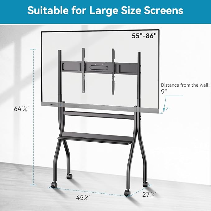 HKMLC Smart Board Stand with Wheels, Mobile Portable Stand for 55”– 86” Interactive Whiteboard, Design for Office Classroom Home