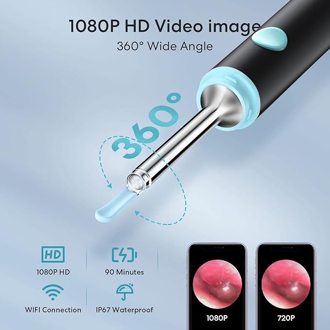 Ear Wax Removal Tool Camera - Ear Cleaner with Camera,FSA HSA Eligible, 1080P Otoscope, Ear Cleaning Tool with 8 Ear Spoon, Ear Camera for iPhone & Android Phones