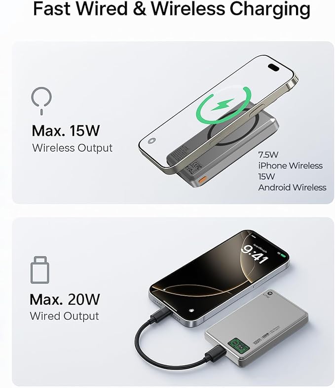 LITO 10000mAh Ultra-Slim 0.5" Magnetic Power Bank, MagSafe Compatible Wireless Battery Pack with LED Display,Fast Charging Travel Essential Portable Charger for iPhone 17 Pro Max Air 16 15 14 13 12