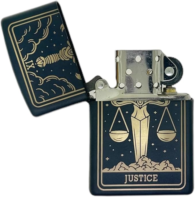 23 Custom Tarot Card - Major Arcana Card Laser Engraved Zippo Black Matt Windproof Lighter (Justice)