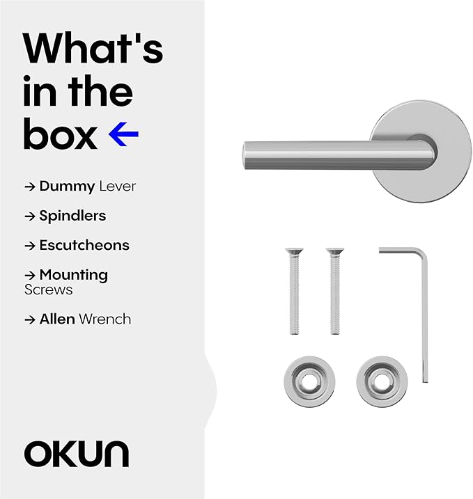 Okun Stark Dummy Door Handle – 2 Pack, Reversible, Non-Turning Lever for Closet, Pantry, or Hallway Doors – Chrome Finish