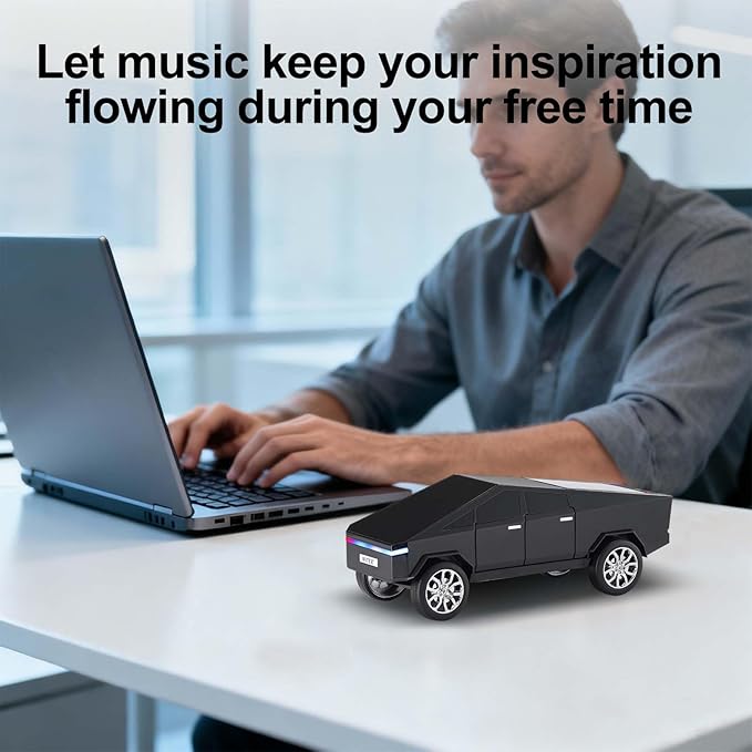 Futuristic Pickup Truck Bluetooth Speaker with LED Display Screen – TWS Stereo, FM Radio, USB/TF Playback, LED Headlights, Built-in Mic, Gift for Truck Fans, Auto Style Lovers&Tech Collectors (Black)