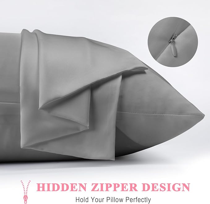 100% Pure Silk Pillowcase 2 Pack for Hair and Skin, Both Sides 23 Momme Grade 6A+ Mulberry Silk Pillowcases with Hidden Zipper, Soft&Smooth Cooling Pillow Cases (Gray, Queen 20x30)