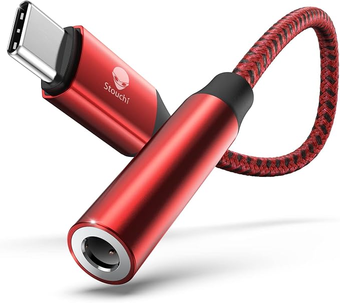 Stouchi USB C to 3.5mm Female Adapter, Type C Headphone Audio Jack Cable Cord Hi-Fi Dongle for iPhone 17/16 /15, Pixel 9/8 /7/6, iPad, Samsung Galaxy S25 S24 S23 Ultra - Red