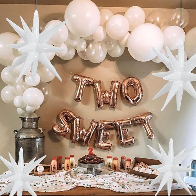 TONIFUL 4 Pcs 22inch 4D Huge White Star Balloons Explosion Star Mylar Foil Balloons for Party Supplies Backdrop Christmas,Birthday,New Year, Wedding,Photo Booth Ornament