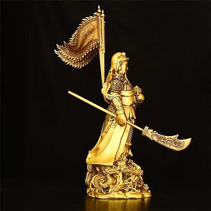 burid Pure Copper Chinese Feng Shui Guan Gong Statue God of Wealth Home and Office Decoration Wu God of Wealth Guan Yu Statue Best Furnishings Gifts, 14*12*33CM，2.0KG
