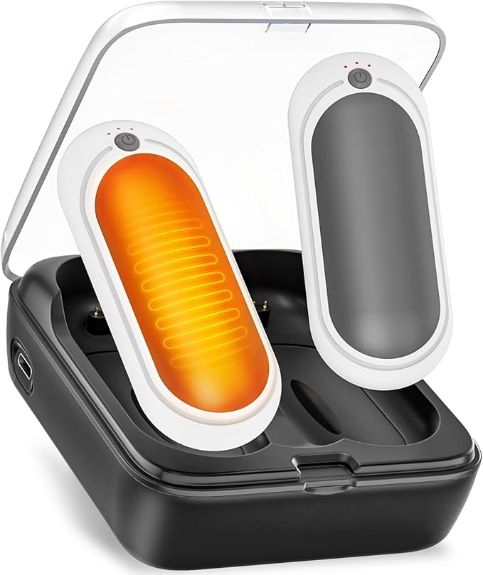 2 Pack Hand Warmers Rechargeable with Charging Case, Electric Portable Hot Hands Hand Warmers, Pocket-Sized Double Sides Heater, Winter/Outdoor/Indoor for Men Women