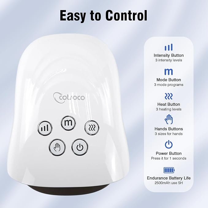 cotsoco Upgraded Hand Massager - 3Massage Sizes, Cordless Hand Massager with Heat & Compression for Arthritis and Carpal Tunnel, Gift for Men Women Family Friends, Relaxation at Home, Office, Outdoors
