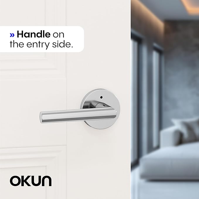 Okun Stark 1-Pack Chrome Privacy Door Levers – Push Button Lock, Reversible, Sleek Concealed-Mount Design for Bedroom & Bathroom