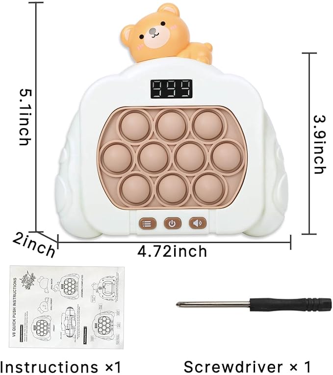 Quick Push Pop Game Fidget Toys, 12 Modes LED Screen Light Up Fast Push Bubble Game, Handheld Speed Pushing Game, Christmas Toys Gifts for 6 7 8 9 10 11 12 Years Old Kids Stocking Stuffers（Bear）