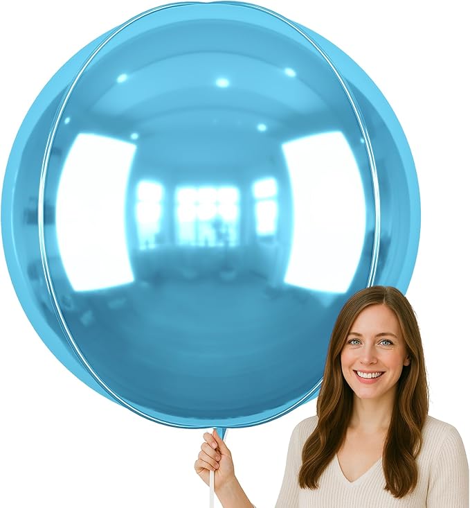 50 Inch Giant Light Blue Round Foil Balloons, 3Pcs Metallic Blue 4D Ball Balloons for Birthday New Year Eve Wedding Engagement Graduation Anniversary Party Decorations 2026